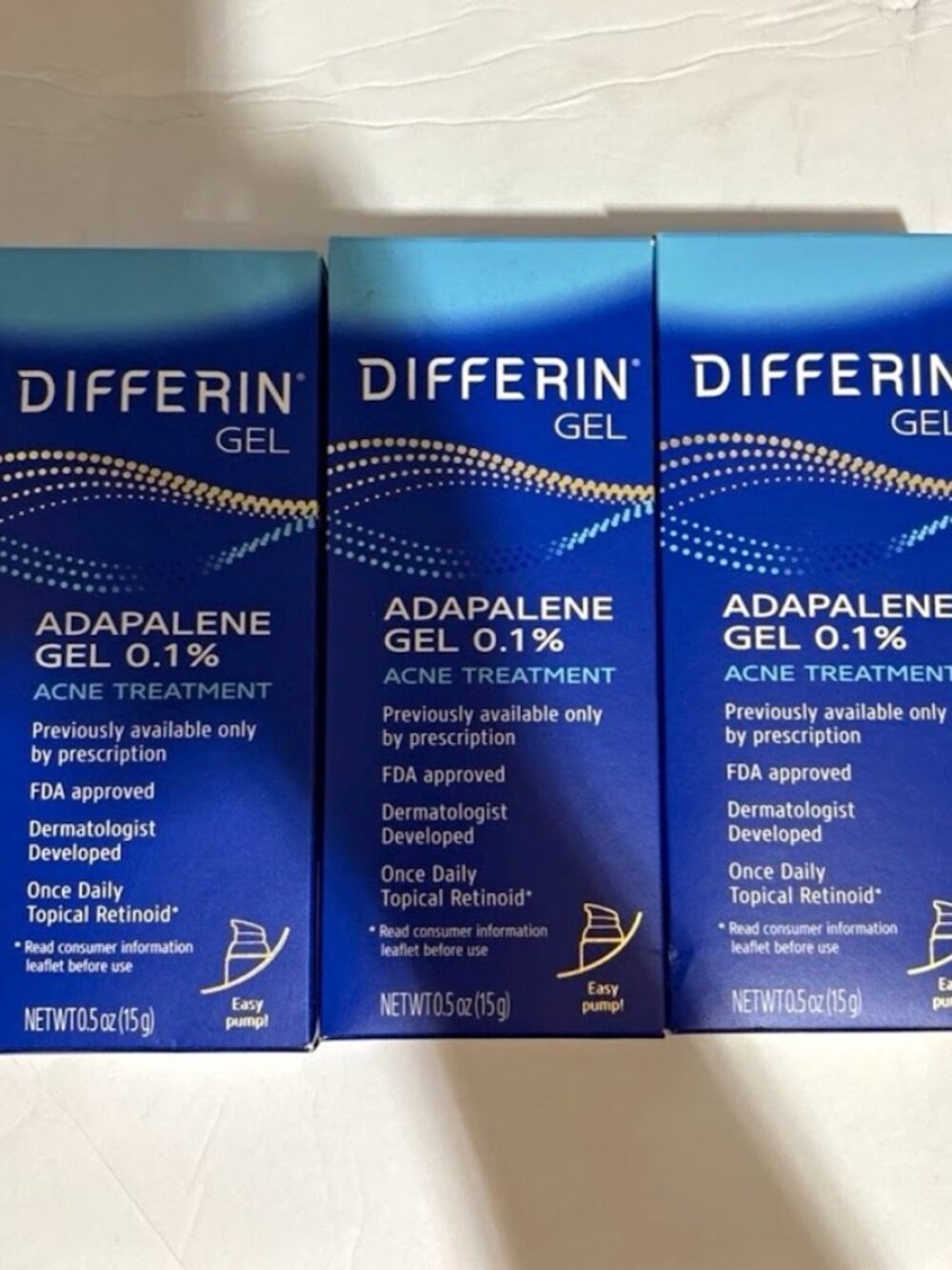 Differin Gel 3 pack 0.5 oz 15g New